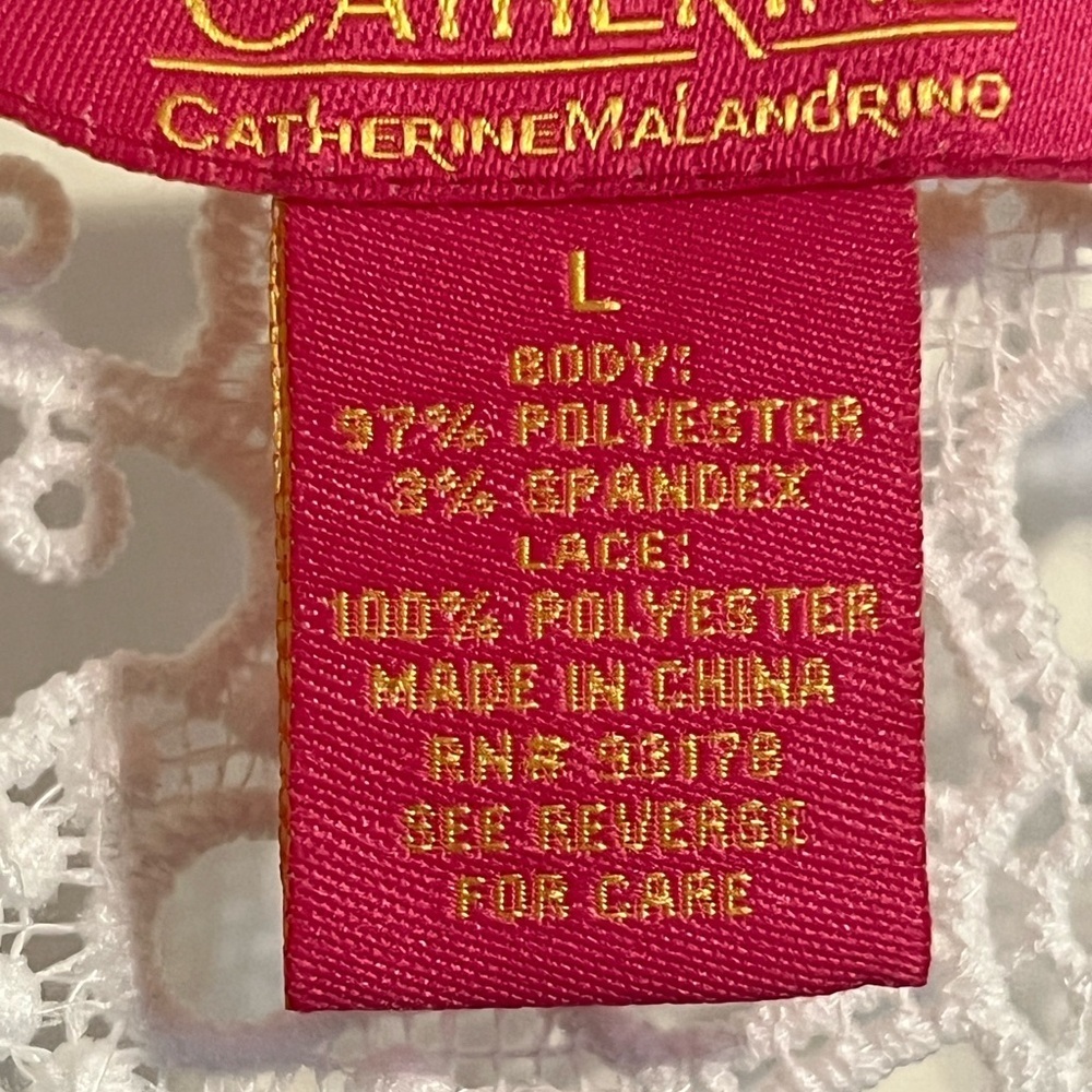 #70 CATHERINE MALANDRINO WHITE LACE YOKE BLOUSE BOHO PEASANT TOP SIZE LARGE - Picture 6 of 10